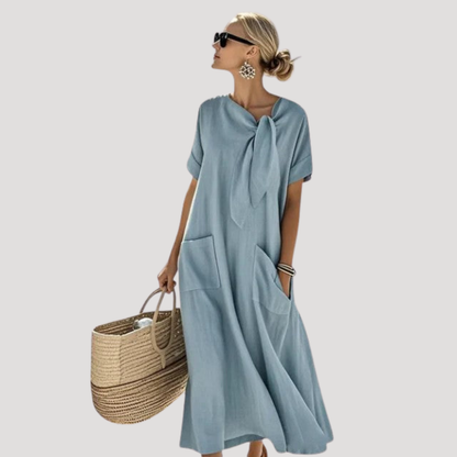 Caroline | Abito Midi Donna Ampio con Nastro Maniche Corte