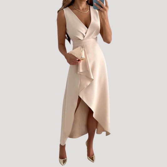 Juliet | Abito Asimmetrico Donna Cocktail con Volant Collo a V