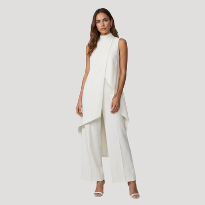 Caterina | Completo Donna Elegante Top Lungo Asimmetrico e Pantaloni Larghi