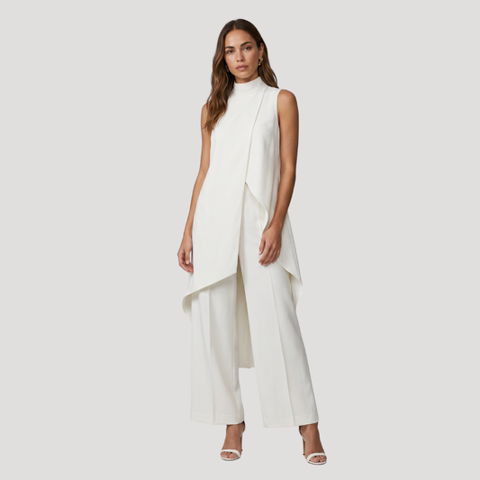 Caterina | Completo Donna Elegante Top Lungo Asimmetrico e Pantaloni Larghi