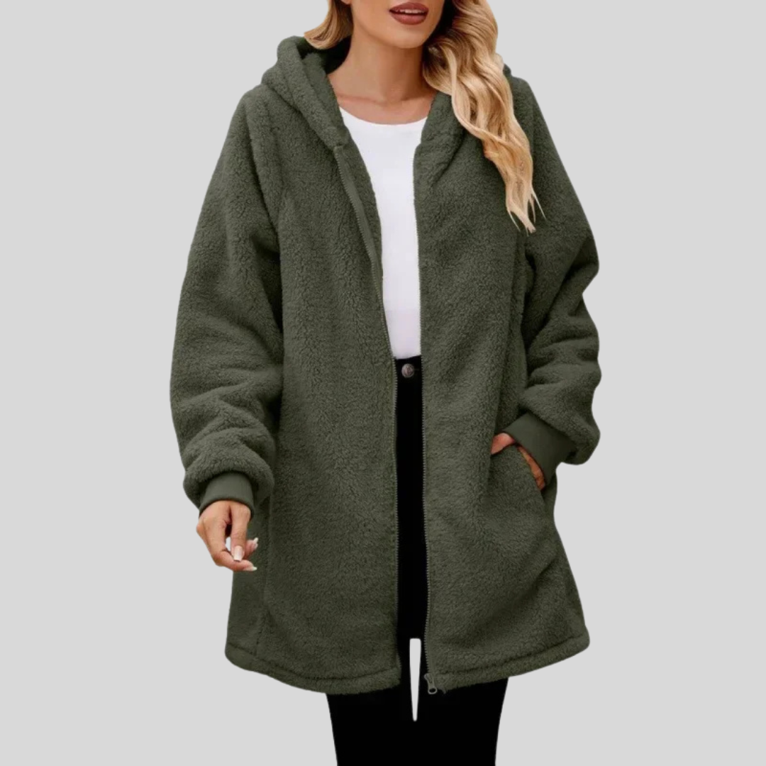 Oriana | Giacca sherpa con cappuccio e zip per donna