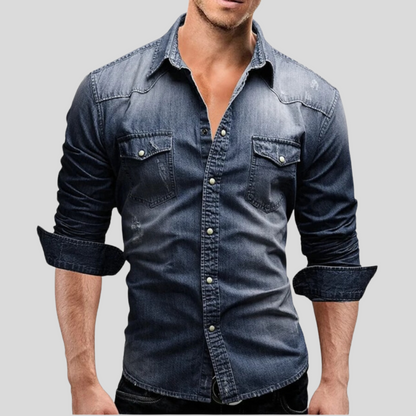 Emanuele | Camicia effetto denim con tasche e bottoni a pressione da uomo