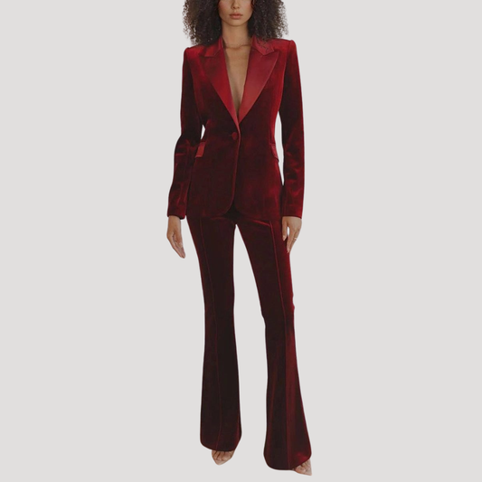 Paloma | Tailleur Donna in Velluto con Blazer Slim Fit e Pantaloni Svasati