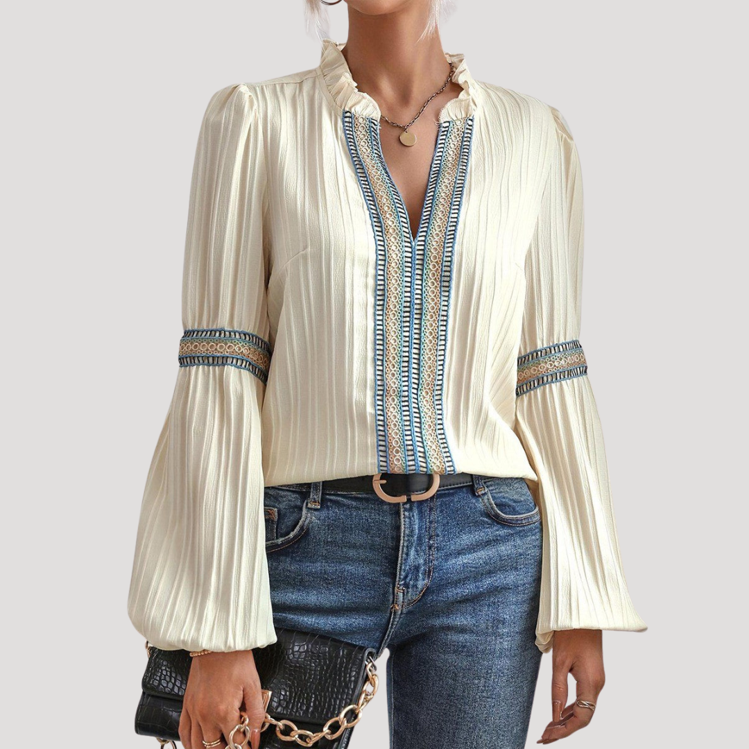 Justine | Blusa Donna Bohemien Ricamata Maniche Svasate