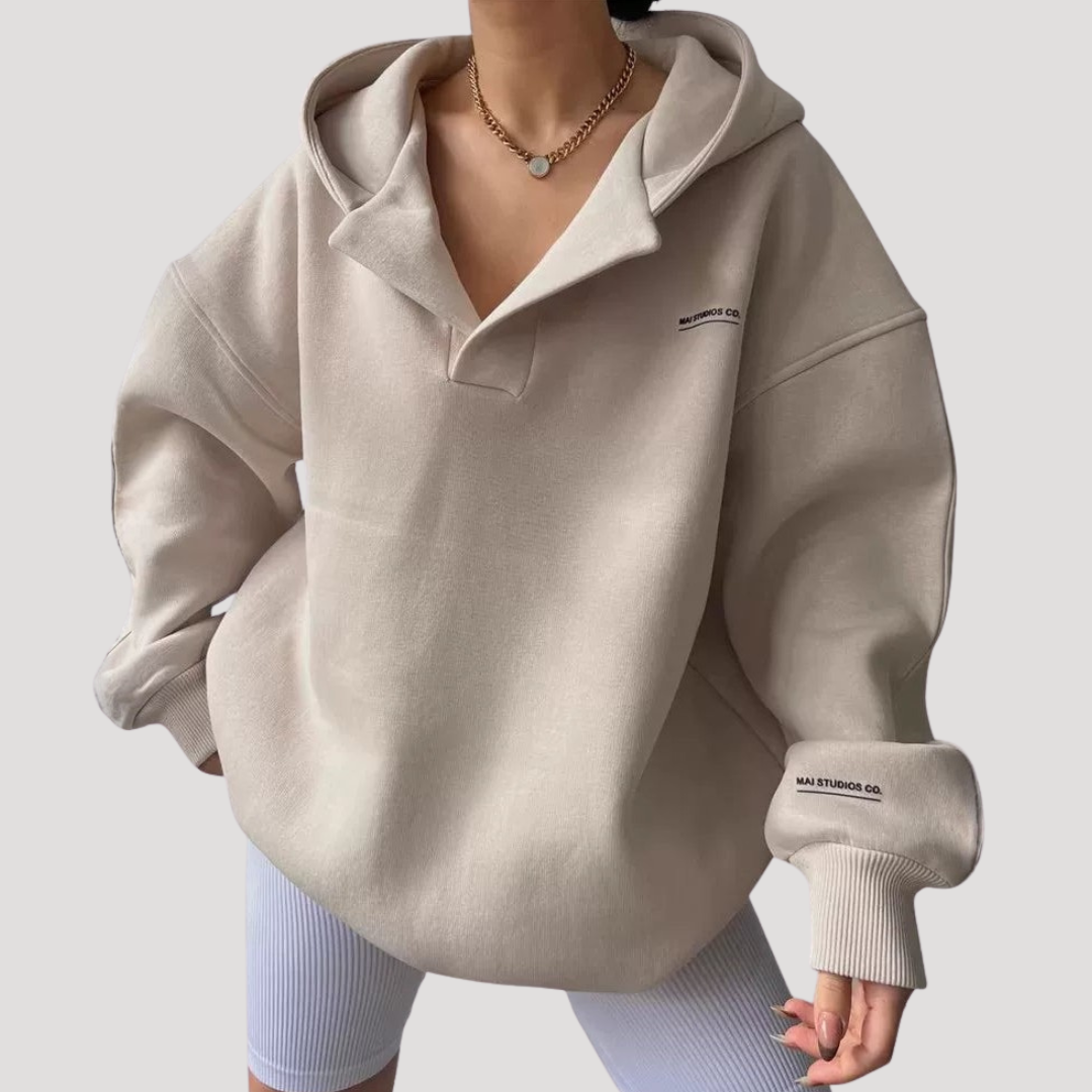 Priscilla | Felpa con Cappuccio Donna Oversize Casual con Collo Bottonato