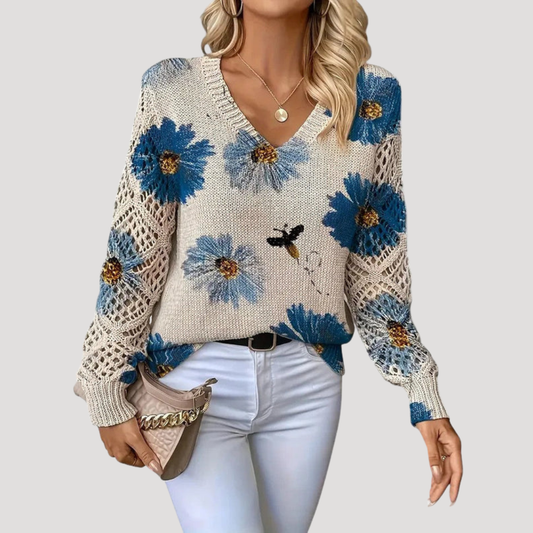 Florence | Maglione Donna Fiori Ajouré Col V Casual