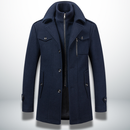 Angelo | Cappotto lungo con doppio strato e collo alto da uomo