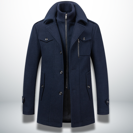 Angelo | Cappotto lungo con doppio strato e collo alto da uomo