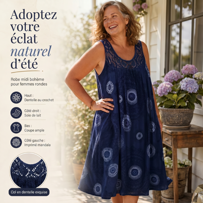 Solène | Vestito midi boho con inserto in pizzo all'uncinetto per donna