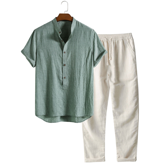 Damiano | Completo camicia a maniche corte e pantaloni con coulisse da uomo