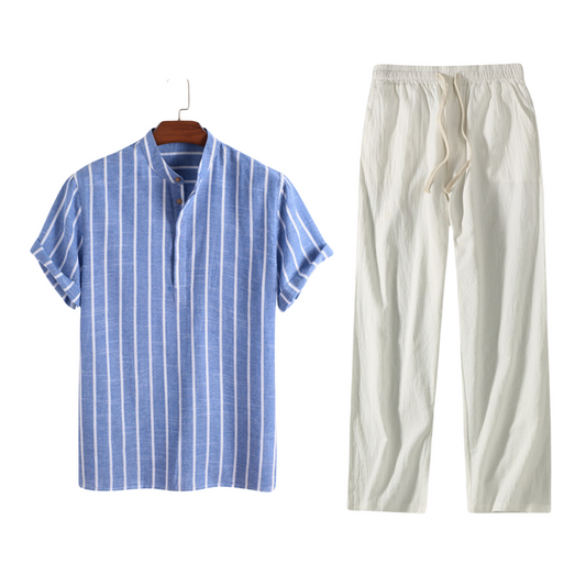 Emilio | Completo camicia a righe e pantaloni con coulisse da uomo