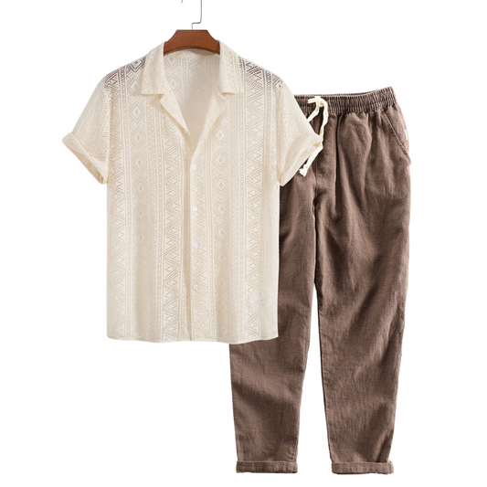Camillo | Completo camicia traforata a maniche corte e pantaloni da uomo