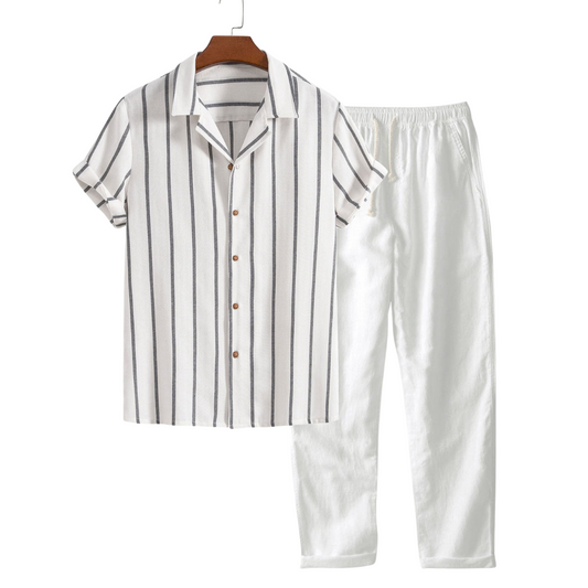 Aurelio | Completo camicia a righe e pantaloni a maniche corte da uomo