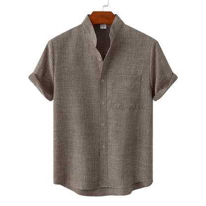 Flavio | Camicia a maniche corte con collo alla coreana e taschino da uomo
