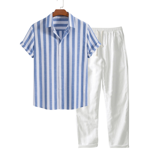 Domenico | Completo camicia a righe e pantaloni con coulisse da uomo