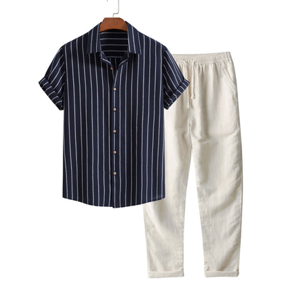 Attilio | Completo camicia a righe e pantaloni a maniche corte da uomo