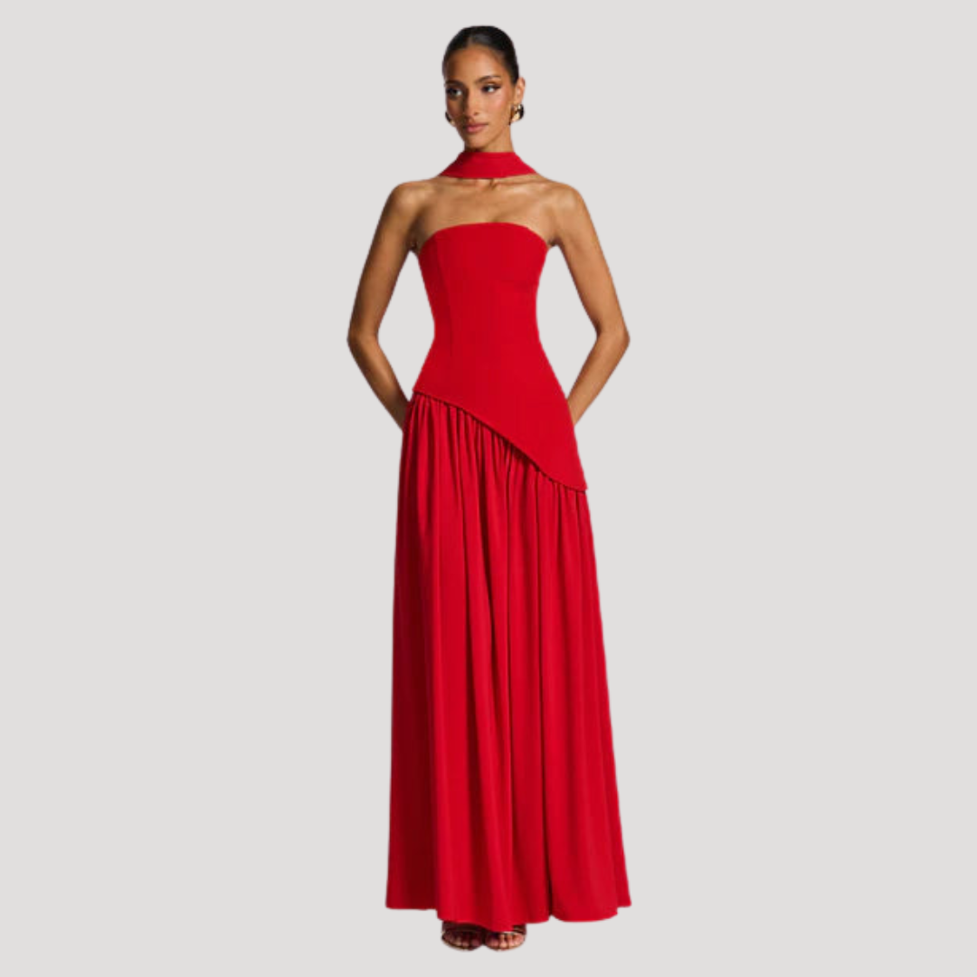 Renata | Abito lungo a bustier plissettato elegante da cerimonia