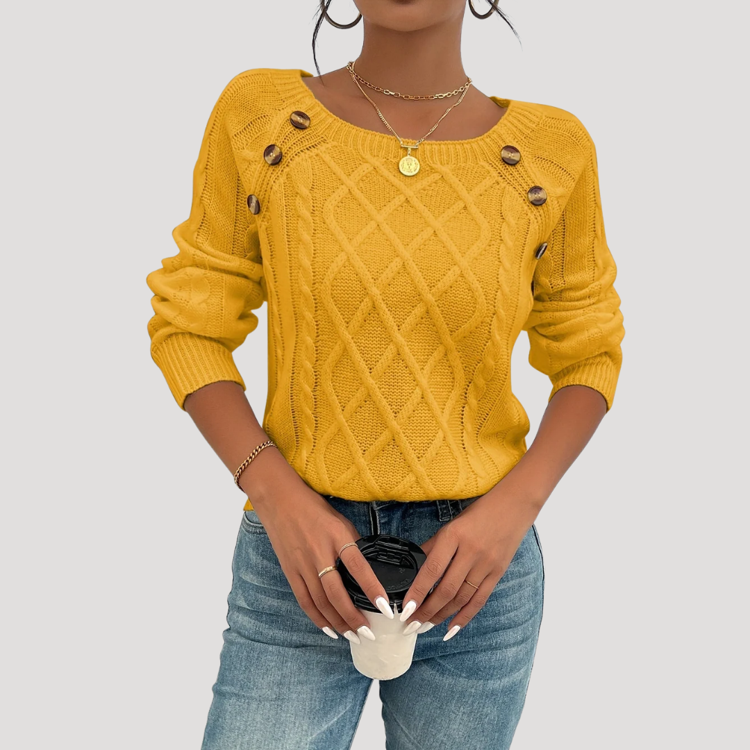 Lavinia | Maglione Donna in Maglia Intrecciata con Bottoni
