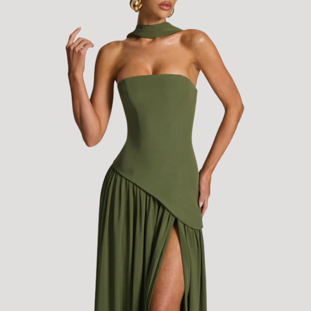 Renata | Abito lungo a bustier plissettato elegante da cerimonia
