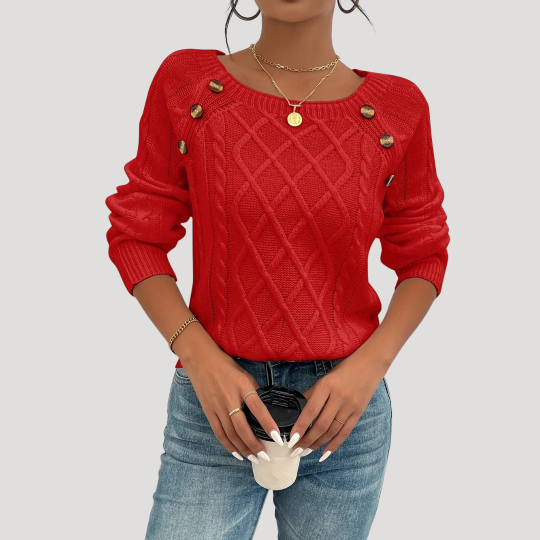Lavinia | Maglione Donna in Maglia Intrecciata con Bottoni