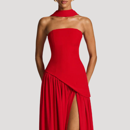 Renata | Abito lungo a bustier plissettato elegante da cerimonia
