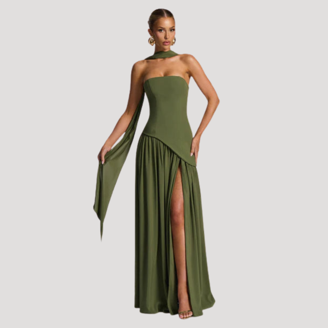 Renata | Abito lungo a bustier plissettato elegante da cerimonia