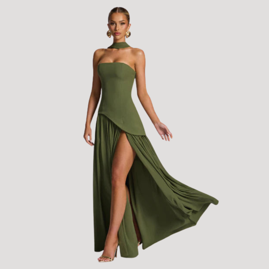 Renata | Abito lungo a bustier plissettato elegante da cerimonia