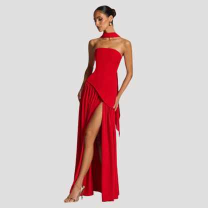 Renata | Abito lungo a bustier plissettato elegante da cerimonia