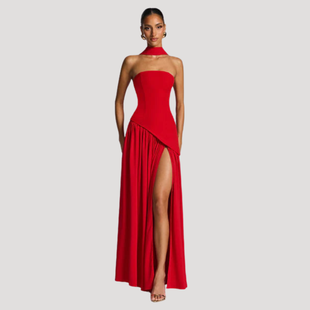 Renata | Abito lungo a bustier plissettato elegante da cerimonia