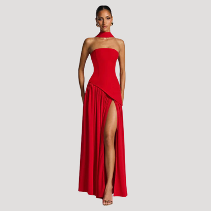 Renata | Abito lungo a bustier plissettato elegante da cerimonia