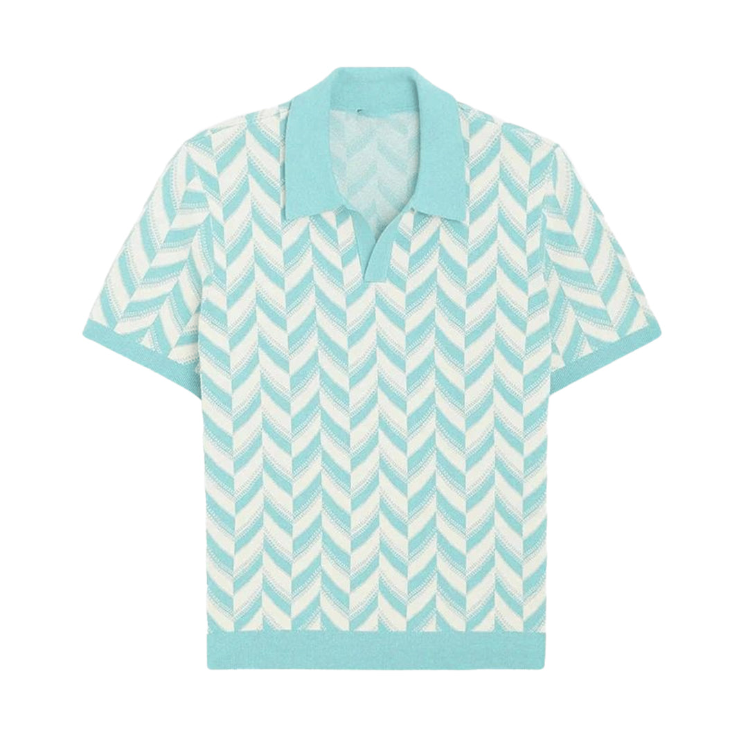 Ugo | Polo a righe chevron con colletto e scollo a V da uomo