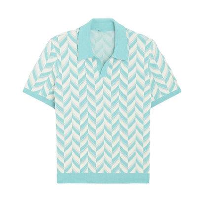 Ugo | Polo a righe chevron con colletto e scollo a V da uomo