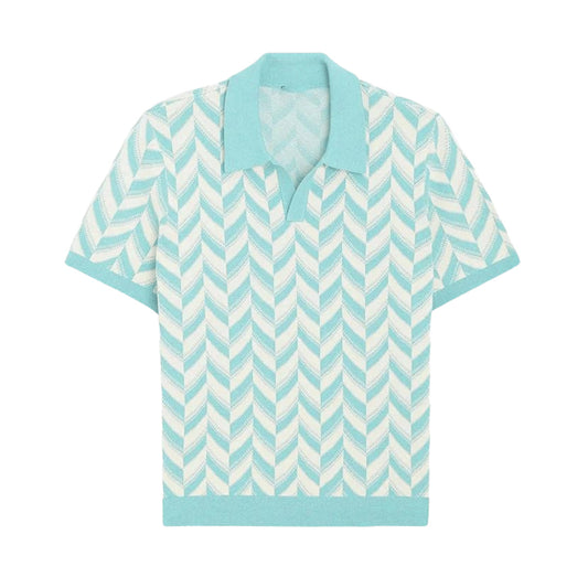 Ugo | Polo a righe chevron con colletto e scollo a V da uomo