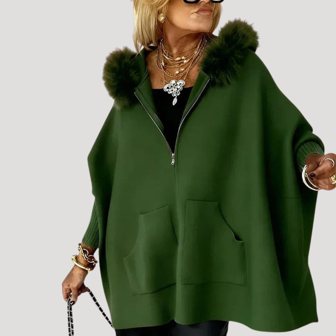 Eugenie | Giacca Cape Donna Con Cappuccio in Pelliccia Sintetica