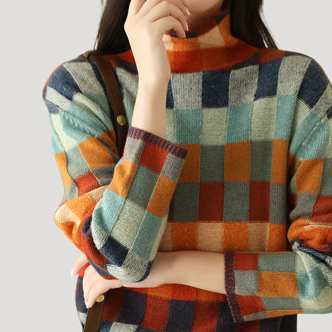 Violet | Maglione Donna a Quadri con Collo Alto