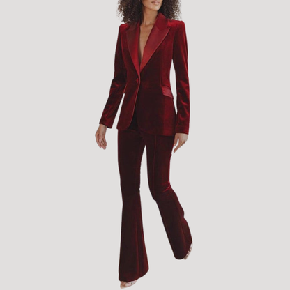 Paloma | Tailleur Donna in Velluto con Blazer Slim Fit e Pantaloni Svasati