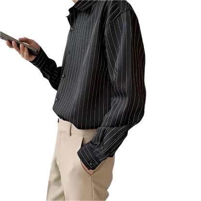 Salvatore | Camicia gessata a maniche lunghe con bottoni da uomo