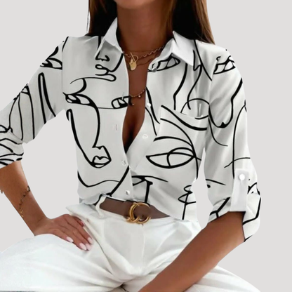 Martha | Blusa Donna Chic Motivo Geometrico Collo Camicia