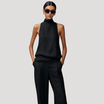 Ivana | Completo Donna con Top Senza Maniche Collo Alto e Pantaloni Dritti