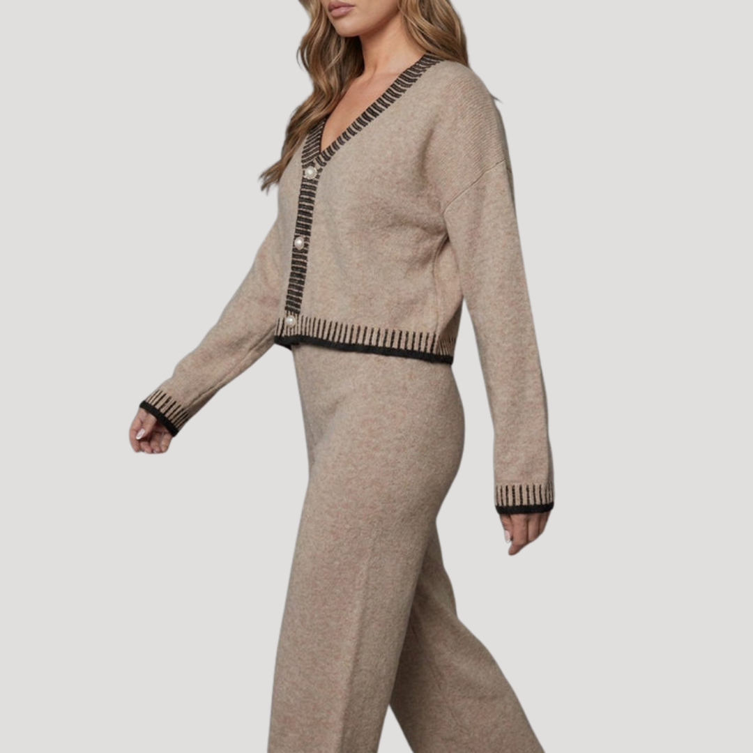 Angeline | Completo Donna in Maglia Cardigan e Pantaloni Larghi