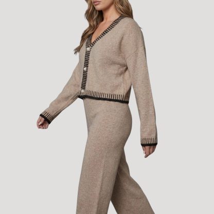 Angeline | Completo Donna in Maglia Cardigan e Pantaloni Larghi