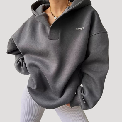Priscilla | Felpa con Cappuccio Donna Oversize Casual con Collo Bottonato