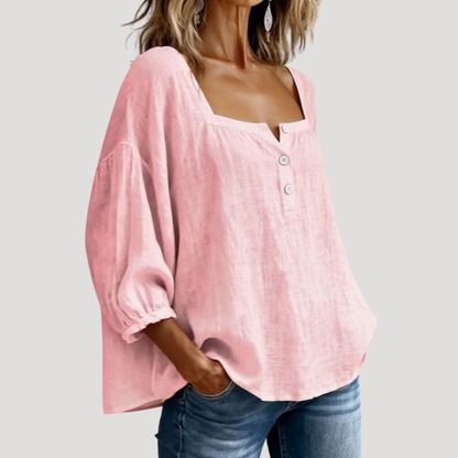 Nina | Blusa Donna Collo Quadrato Bottonata Casual