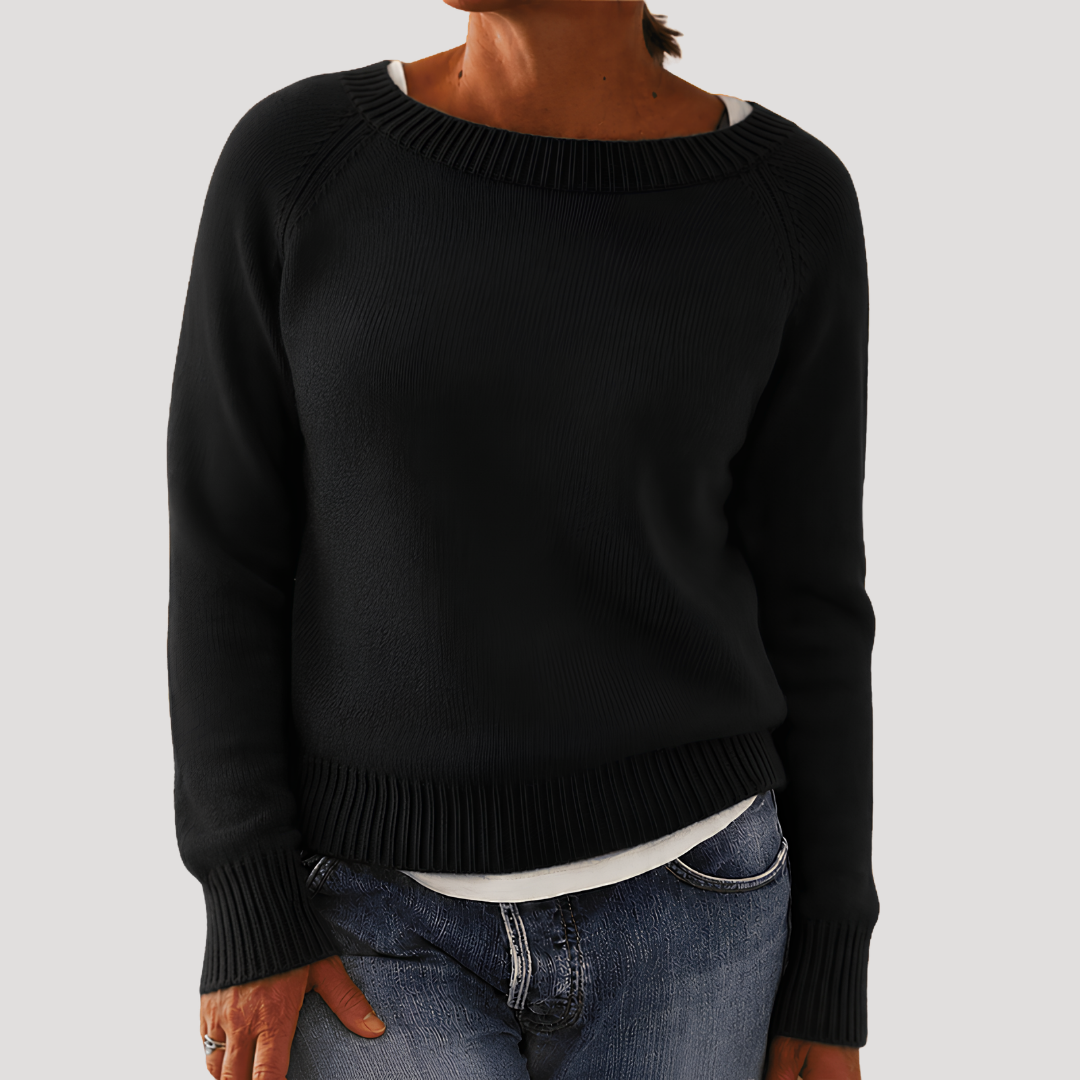 Monique | Maglione Donna Collo Rotondo con Finiture A Coste