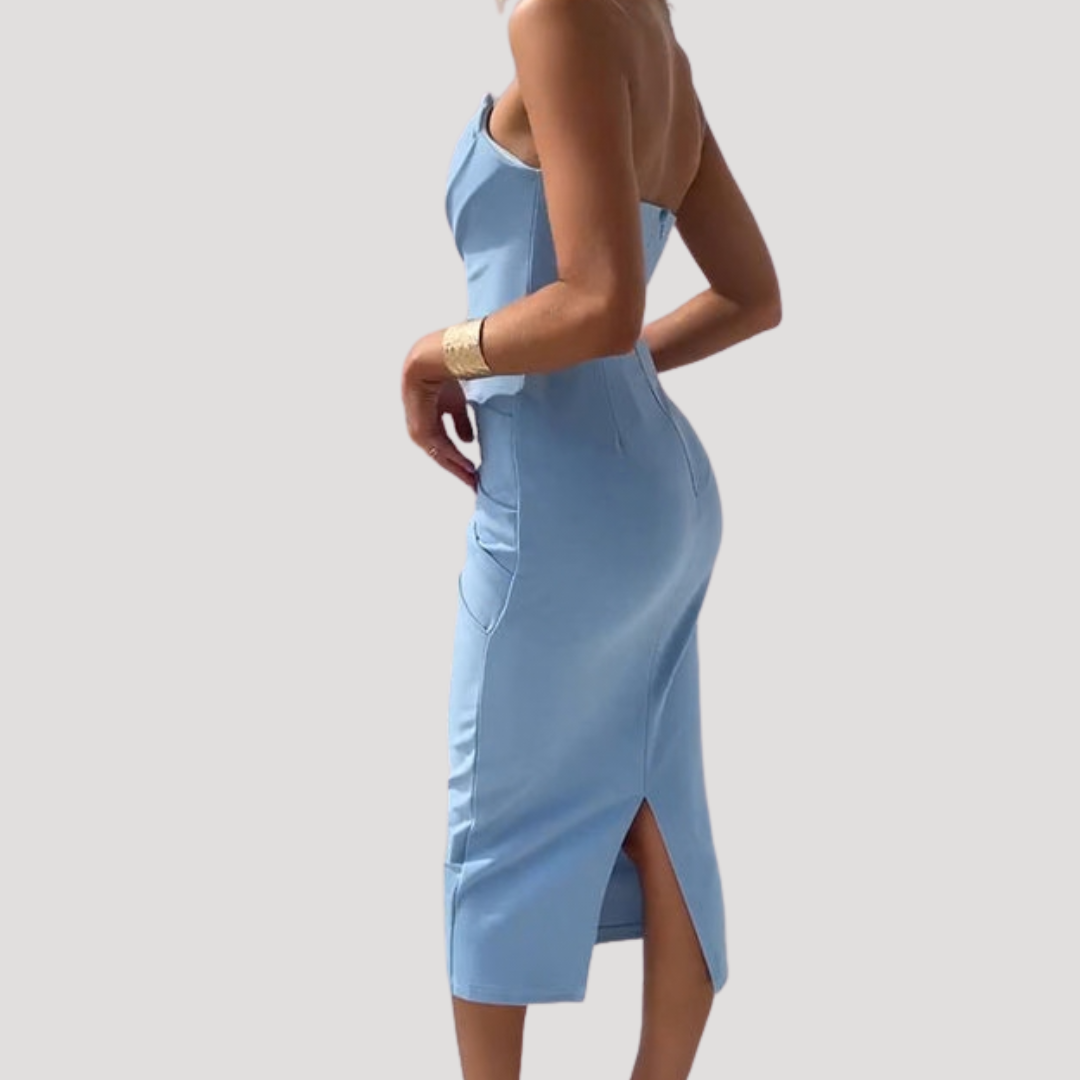 Liana | Abito midi elegante da donna senza spalline