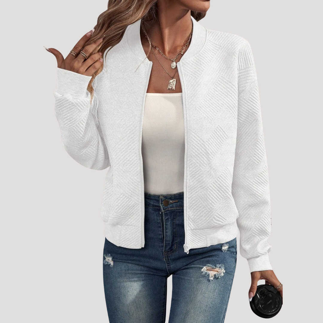 Nuria | Giacca Bomber Donna Texturizzata con Finiture a Coste