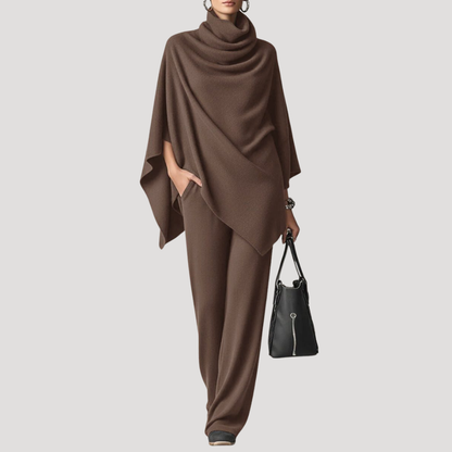 Ambra | Completo Donna Top in Maglia Collo Bénitier e Pantalone Largo