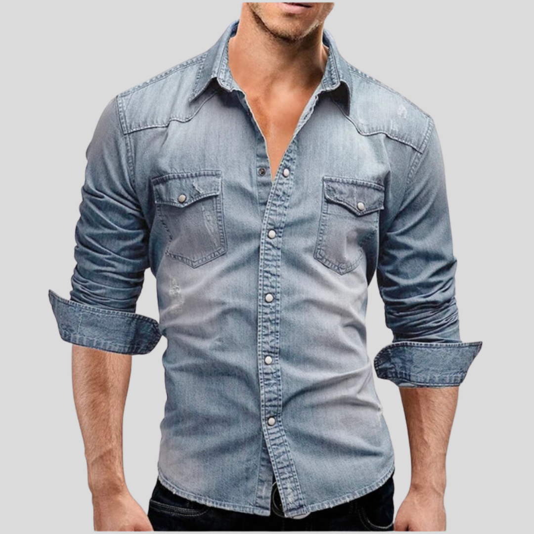 Emanuele | Camicia effetto denim con tasche e bottoni a pressione da uomo