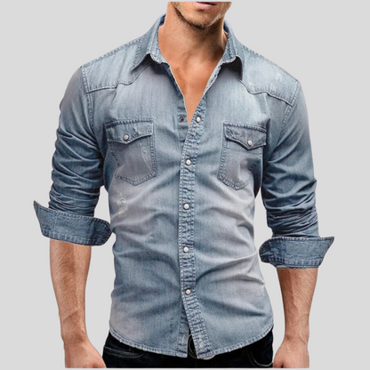 Emanuele | Camicia effetto denim con tasche e bottoni a pressione da uomo