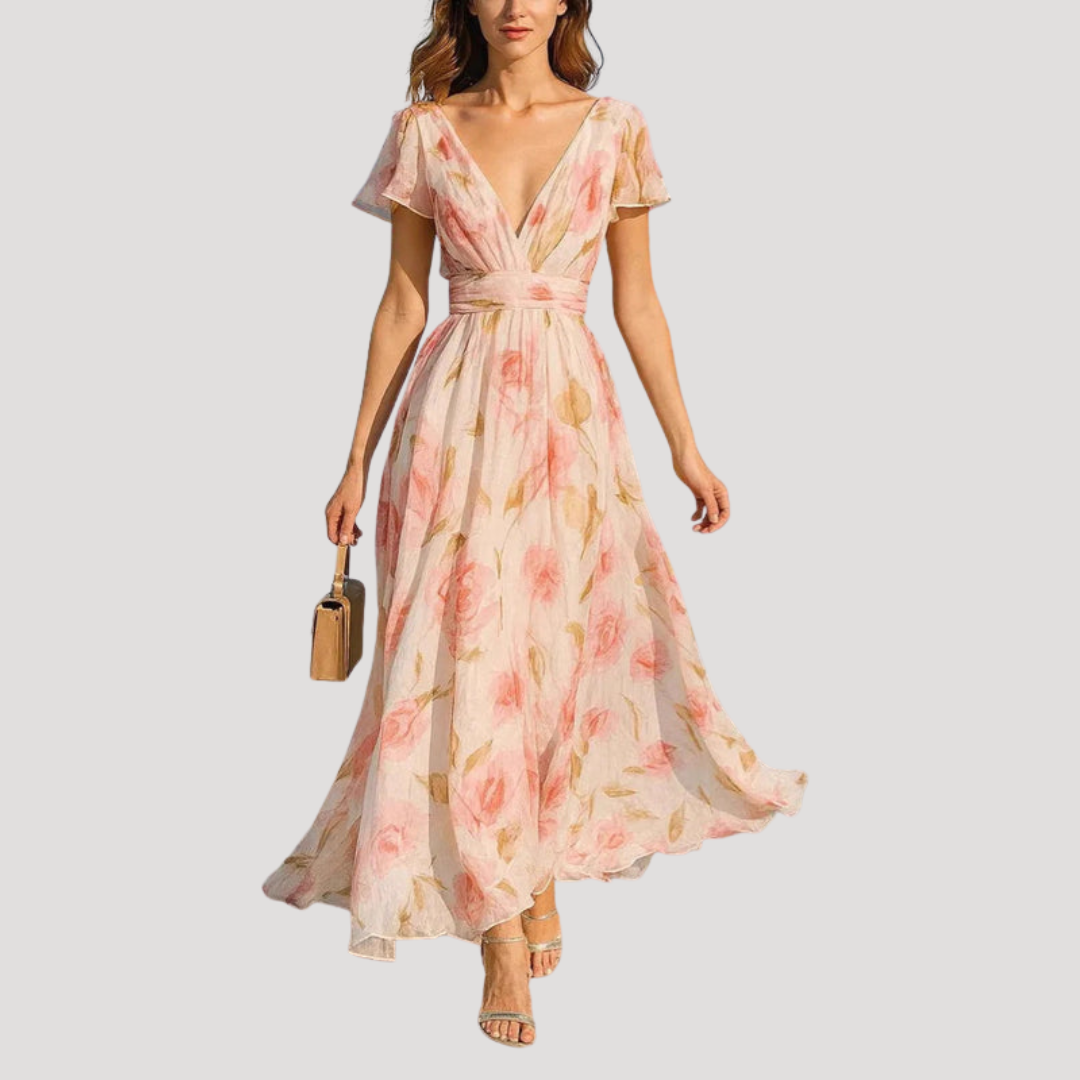 Katherine | Abito Lungo Floreale Elegante Donna Invitata al Matrimonio